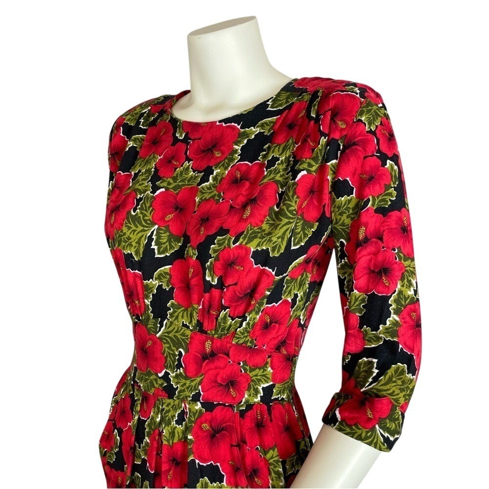 Vintage‎ Tropical Dress Hibiscus Print 90s Hawaiian Print Pockets Maximalist